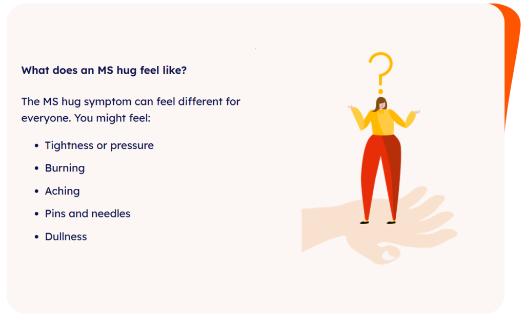 A screenshot from the MS Society website about the MS hug symptom